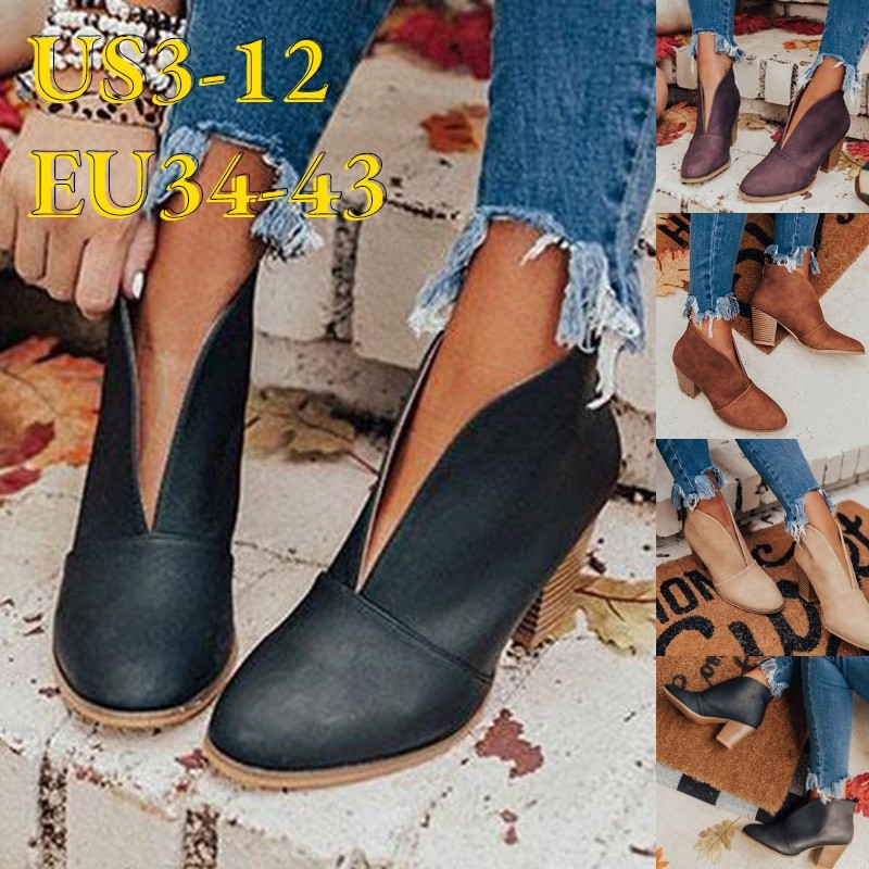 Women's Chunky Heel Casual Comfortable Hollow  Ankle Boots