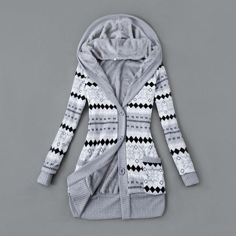 Fashion Hooded Thick Plush Warm Knit Cardigan