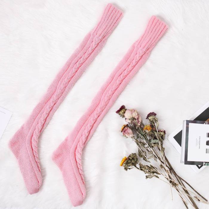 Trendy Cable Knit Thermal Over-the-Knee Straight Socks