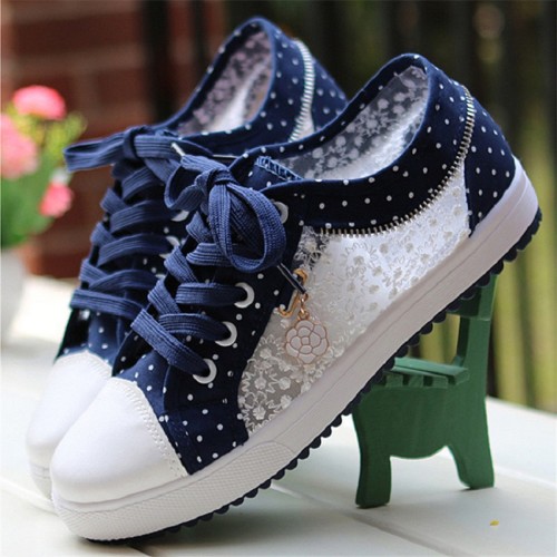 Women's Shoes Lace Breathable Student Fashion Dark Blue Casual  Sneakers