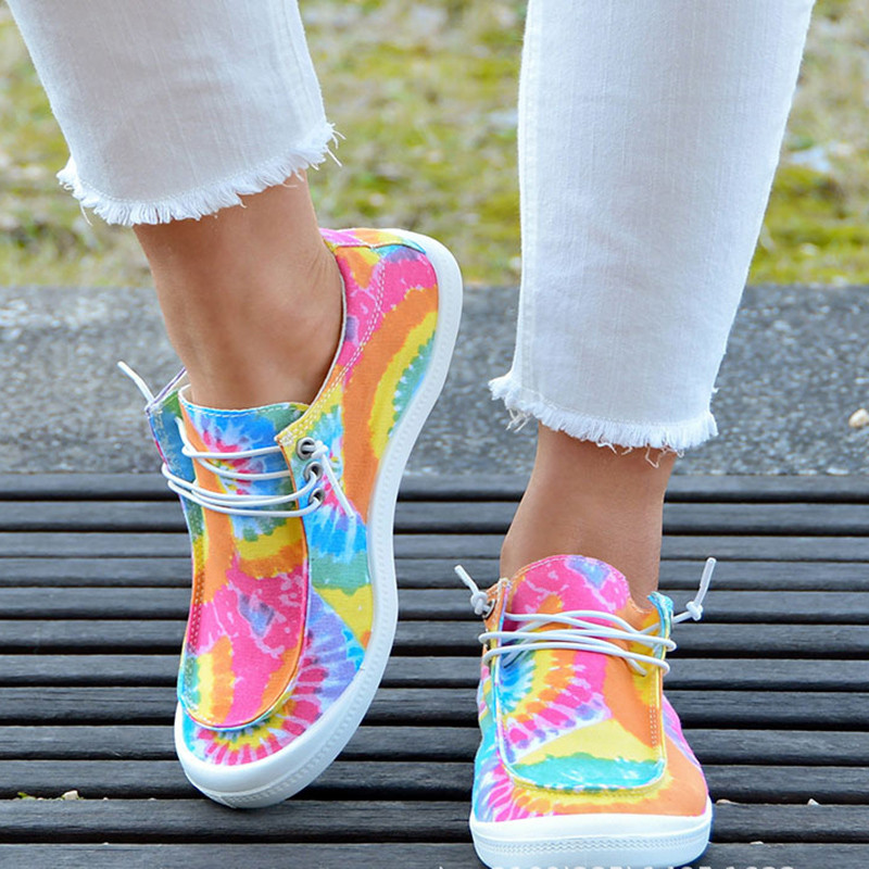 Ladies Espadrilles Fashion Lace Up Tie Dye Casual Flat Sneakers