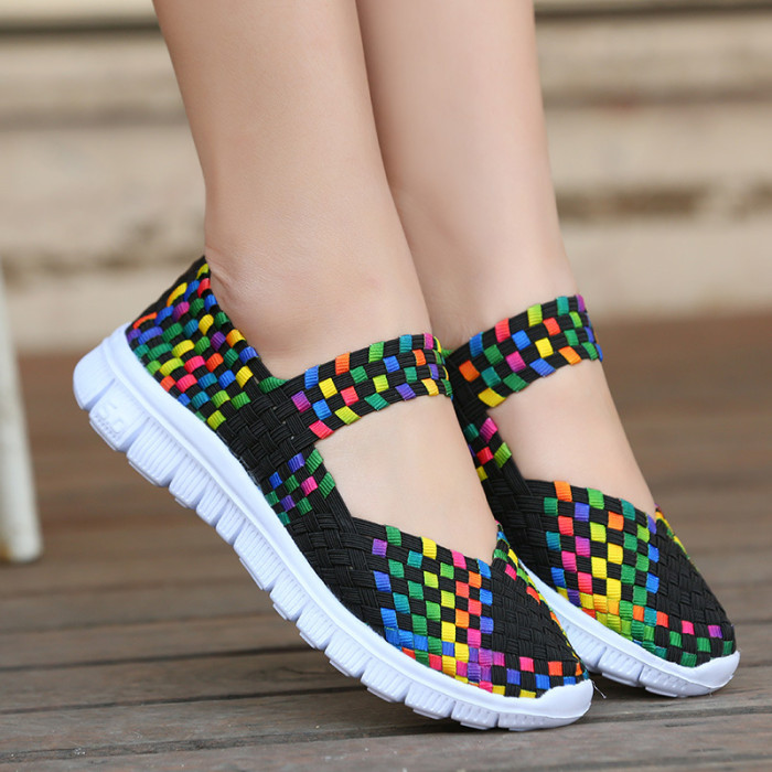 Fashionable Lightweight Elastic Casual Woven Comfort Flats