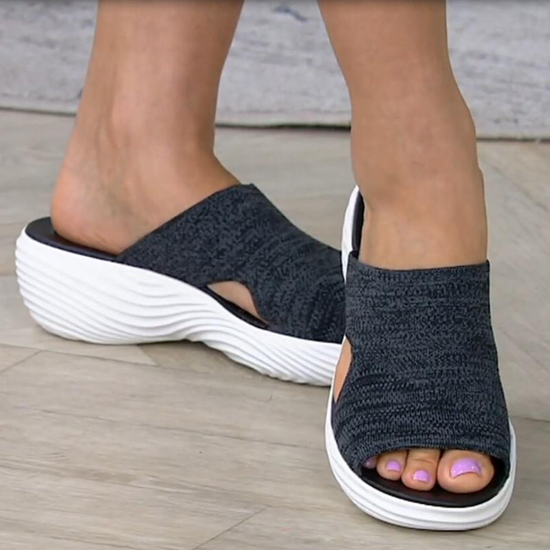 Women's Casual Mesh Open Toe Wedge Platform Solid Color Slippers