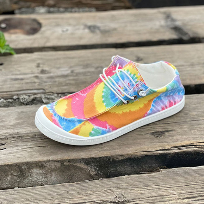 Ladies Espadrilles Fashion Lace Up Tie Dye Casual Flat Sneakers