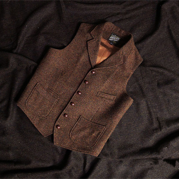 Men's Punk Brown Formal Wool Tweed Vest