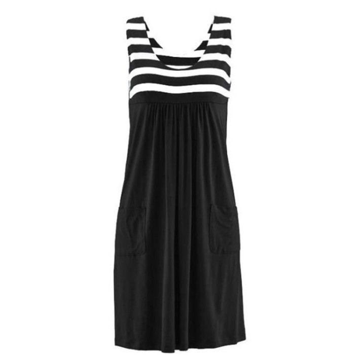 Fashion Stripe Loose Simple Sleeveless Casual Dress