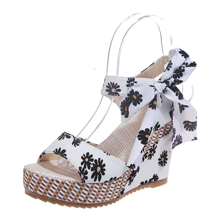 Women's Polka Dot Bow Design Platform Wedge Casual Fashion Sandals