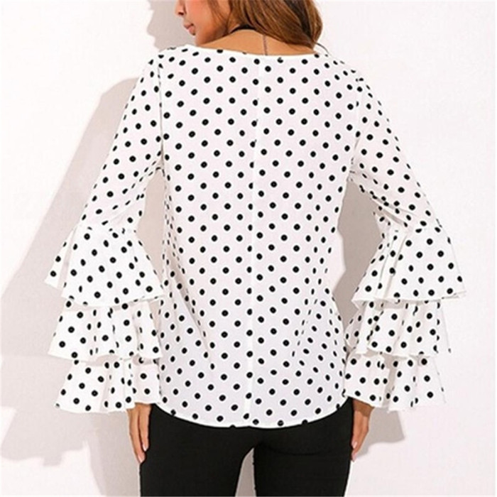 Trendy Polka Dot O-Neck Long Sleeve Casual Top  Blouses & Shirts