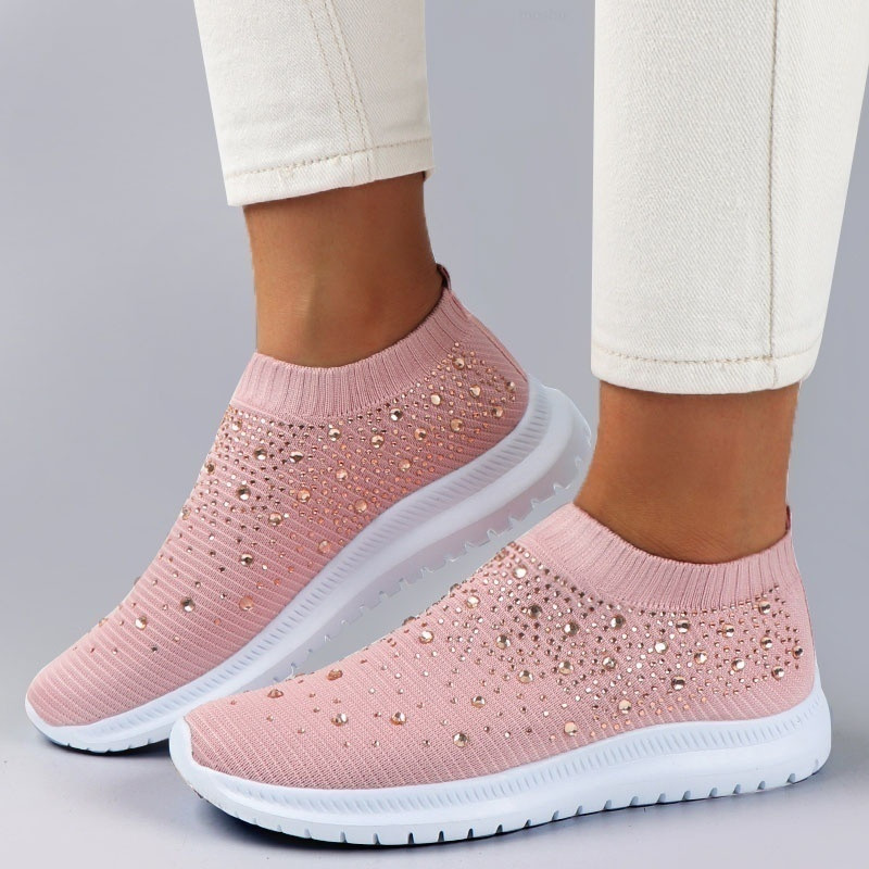 Women's Shiny Crystal Fashion Casual Slip On Mesh Flat Sneakers