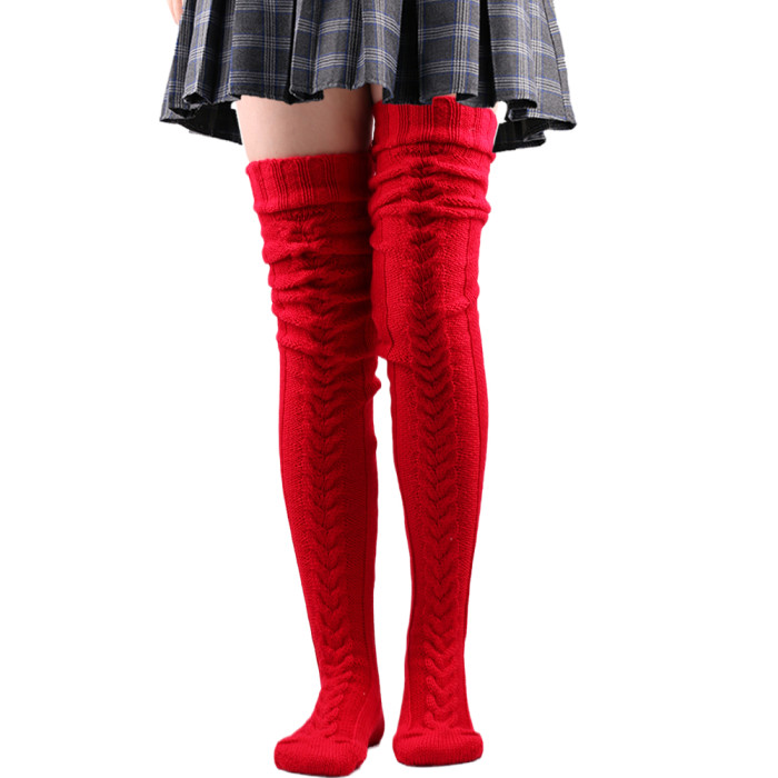 Thigh Warm Knit Warm Solid Color Mid Length Over the Knee Socks
