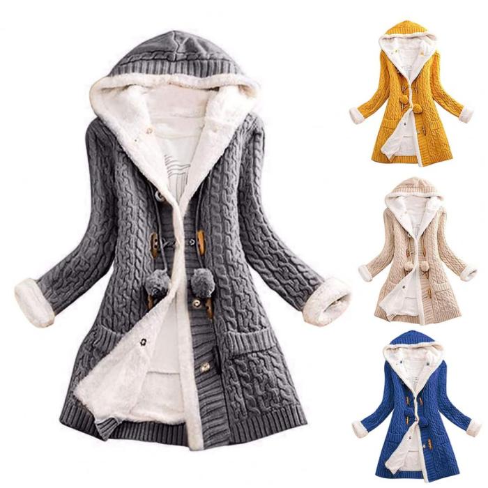 Women's Cardigan Mid Length Solid Color Wool Yarn Outdoor Warm Coats