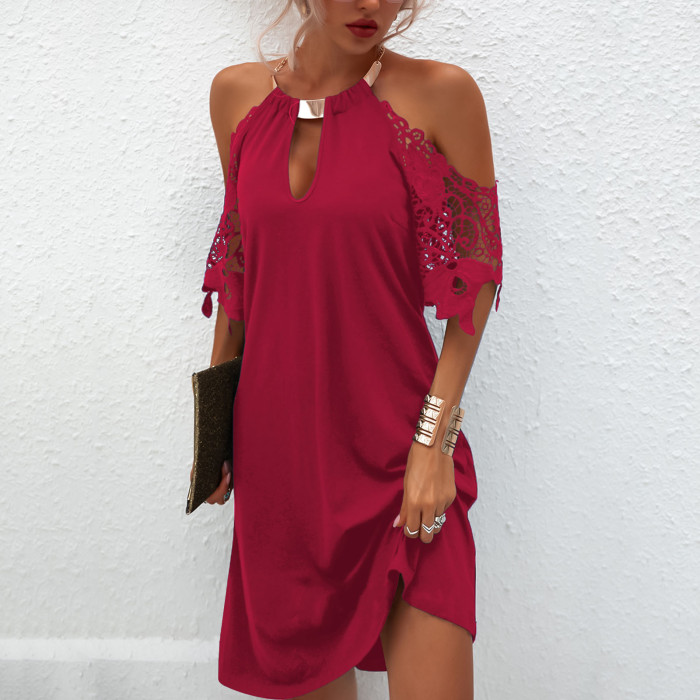 Fashion Sexy Lace Party Off Shoulder Solid Color Mini Dress