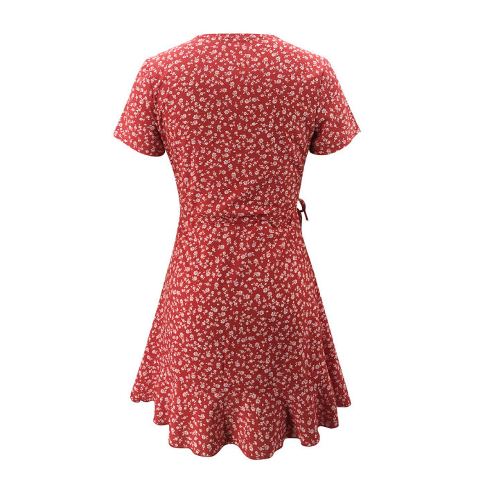 Trendy A-Line Elegant Ruffled V-Neck Bandage Chic Mini Dress