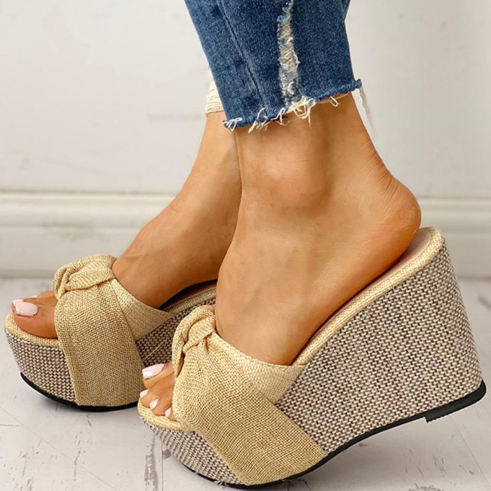 Casual Platform Bow Wedge  Slippers