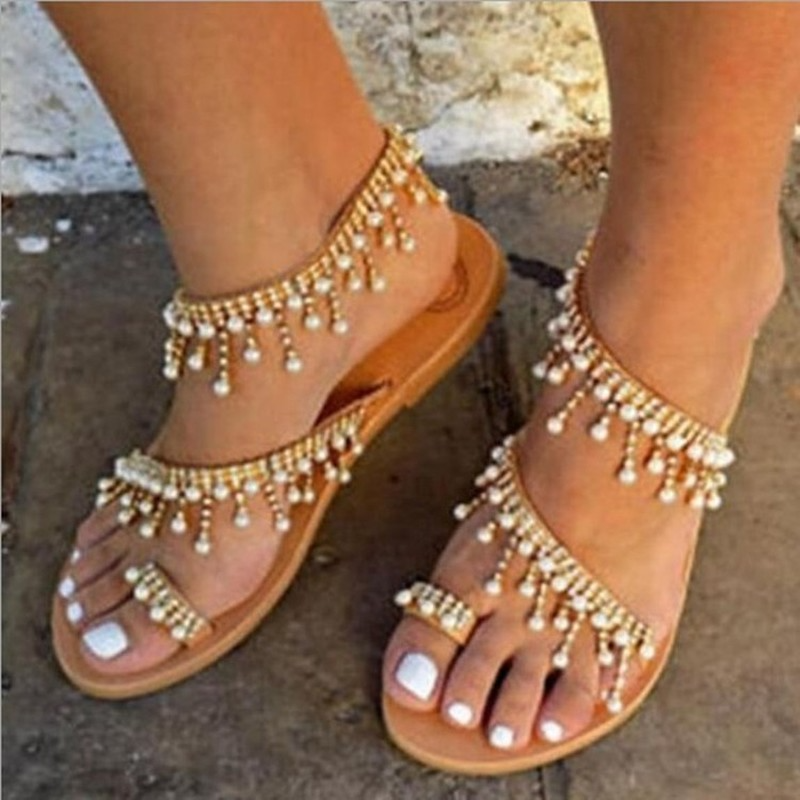 Women's Shoes Flat Pearl Comfort Beaded Casual Sandals