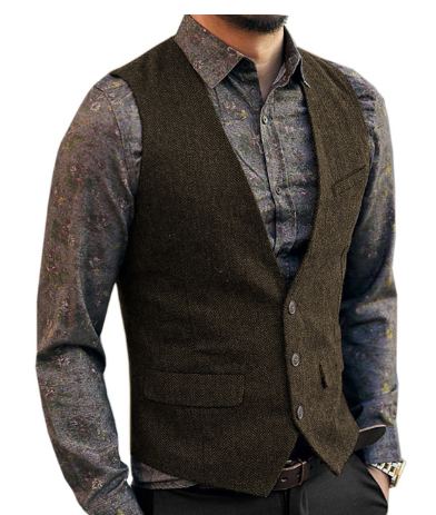 Men's Suit Solid Color Wool Tweed Slim Like Business Groomsmen Wedding Vest