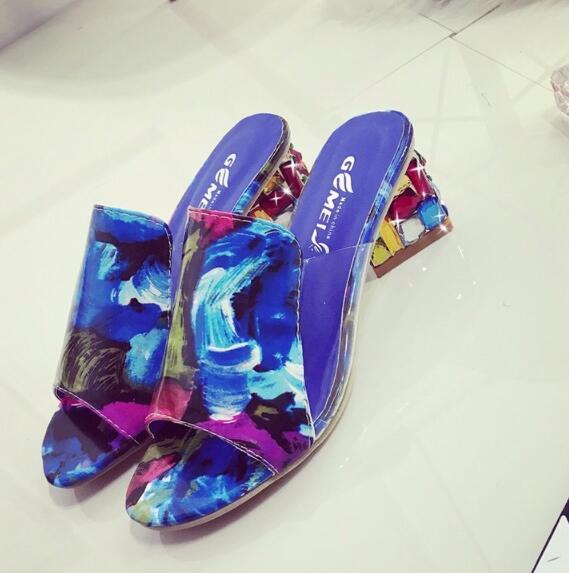 Square Heel Summer Open Toe Multicolor Wedge Sandals