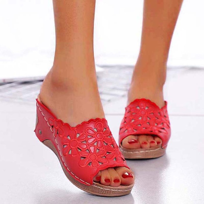 Women's Shoes Fashion Retro Wedge Fish Mouth  Slippers