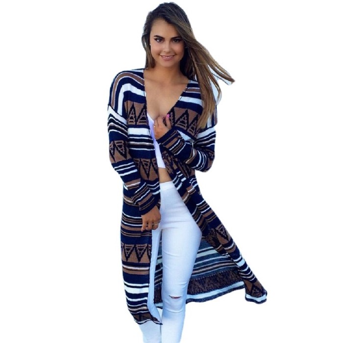 Women's Fashion Printed Loose Office Cardigan Trench Coats