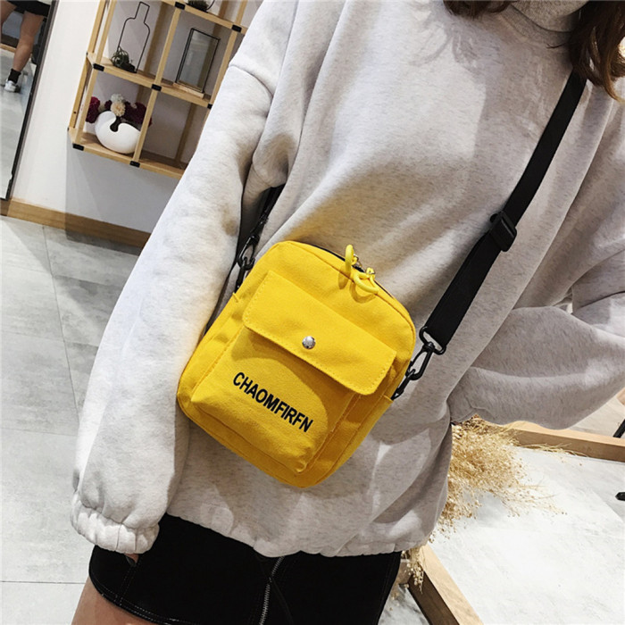 Fashion Solid Color Casual Outdoor Portable Zipper Shoulder Canvas Bags