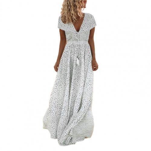 Trendy Elegant V Neck Bohemian Polka Dot Print Party Fringe  Maxi Dress