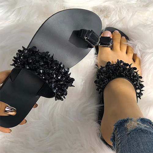 Beach Slippers  Pineapple Flat Slippers Shiny Crystal Sandals