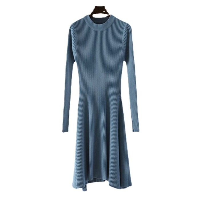 Fashion Long Sleeve Irregular Hem Casual Round Neck A Line Mini Sweater Dress