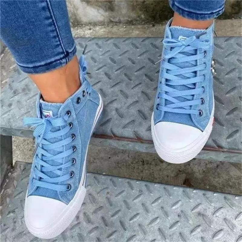 Denim Flat Heel Round Toe High Top Comfortable Fashion Thick Sole Casual Sneakers
