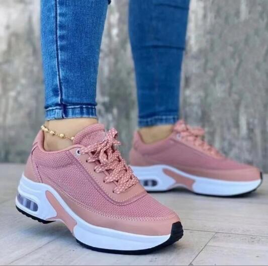 Women's Shoes Wedge Thick Sole Fashion Casual Lace-up Mesh Breathable Sneakers
