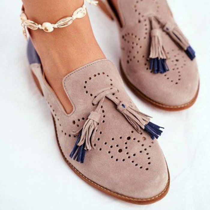Casual Fashion Tassel Colorblock Shallow Comfort Breathable Flat