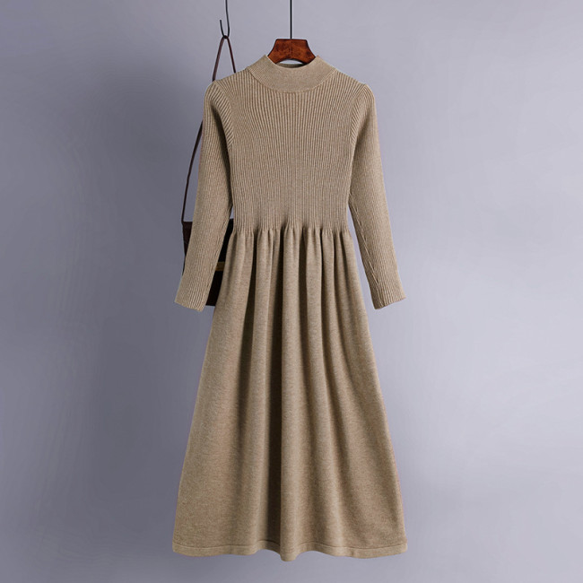 Women's Fashion A-Line Elegant Knit Slim Sexy Solid Color Sweater Dress