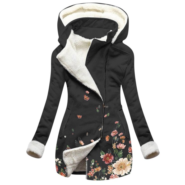 Fashion Printed Velvet Padded Plush Hooded Thermal Coat Jacket