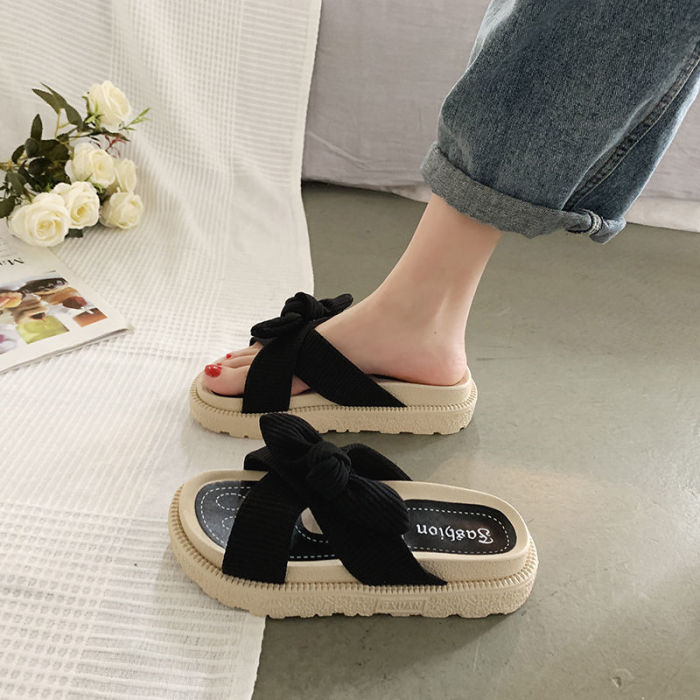 Women's Shoes  Fashion Thick Thick Sole Bowknot Flat Sandals