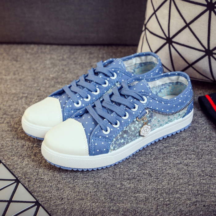 Women's Shoes Lace Breathable Student Fashion Dark Blue Casual  Sneakers