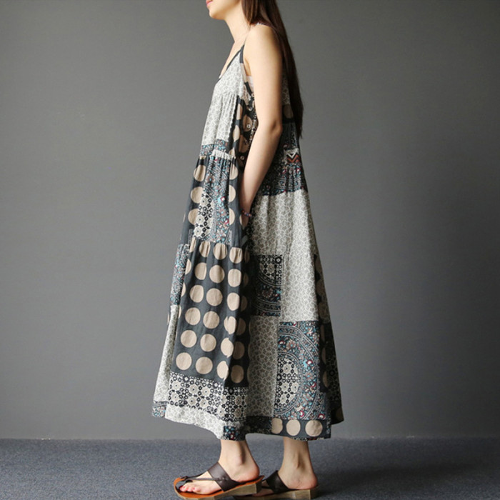 Cotton Linen Boho Sleeveless Relaxed Oversized  Maxi Dress