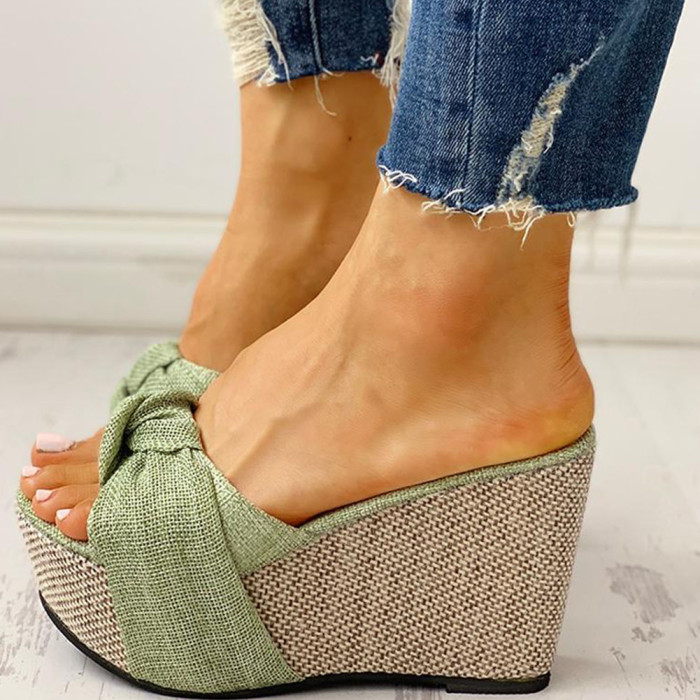 Casual Platform Bow Wedge  Slippers