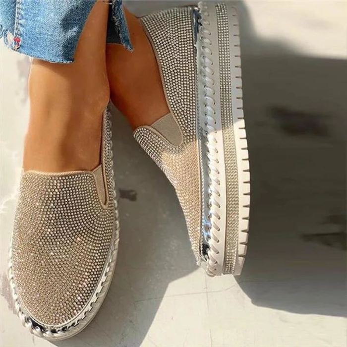 Fashion Women's Shoes Flat Rhinestone Shiny Thick Sole Casual Comfort  Flat