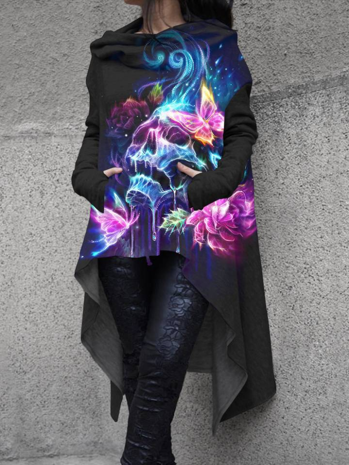 Women's Fashion 3D Printed Irregular Hem Oversized Long Sleeve Hoodie Sweatshirts