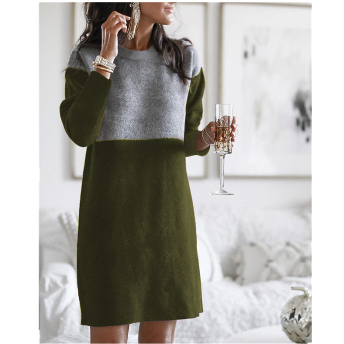 Fashion Long Sleeve O Neck Casual Loose Sweater Dress