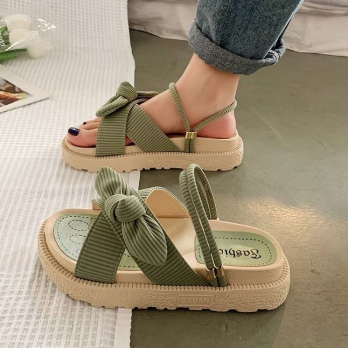 Women's Shoes  Fashion Thick Thick Sole Bowknot Flat Sandals