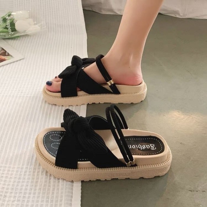 Women's Shoes  Fashion Thick Thick Sole Bowknot Flat Sandals