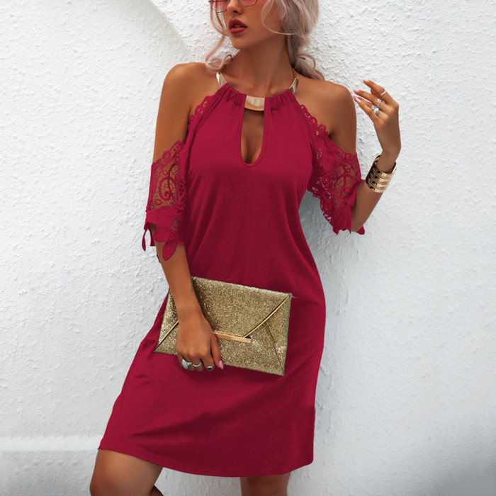 Fashion Sexy Lace Party Off Shoulder Solid Color Mini Dress