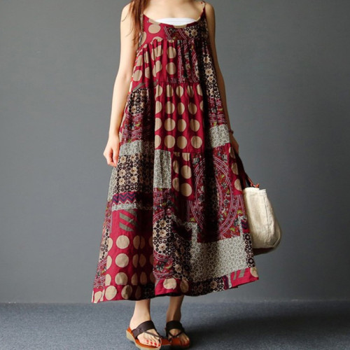 Cotton Linen Boho Sleeveless Relaxed Oversized  Maxi Dress