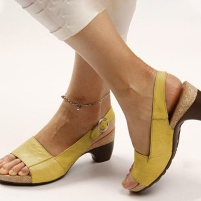 Women's Gladiator Buckle Block Heel Open Toe Casual Fashion Sandals