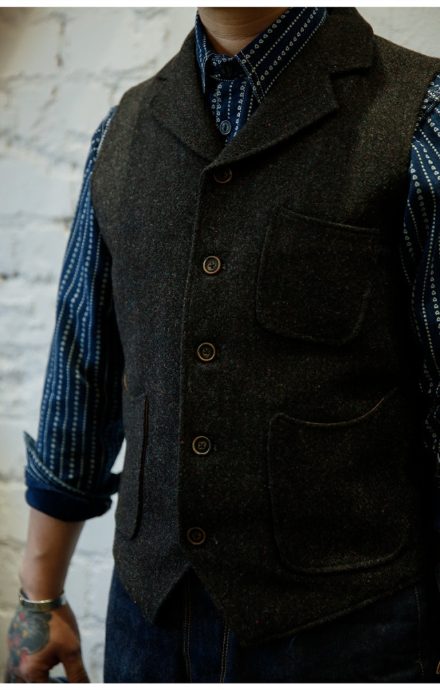 Men's Fashion Retro Tooling Fitted Wool Suit Vest