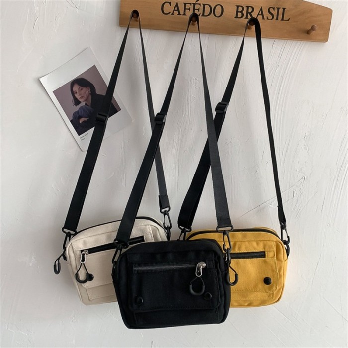 Fashion Solid Color Casual Outdoor Portable Zipper Shoulder Canvas Bags