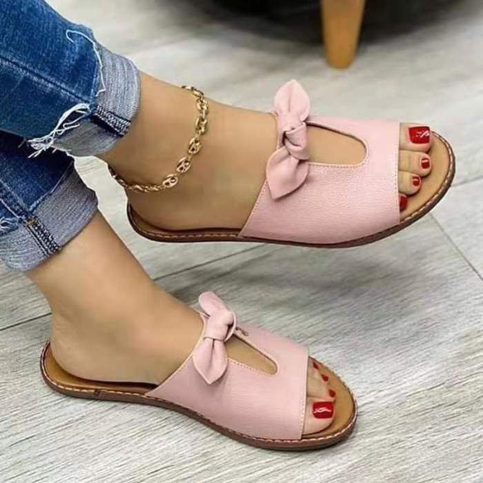 Casual Fashion Bowknot Comfortable Soft Sole Breathable Beach Flat Sandals