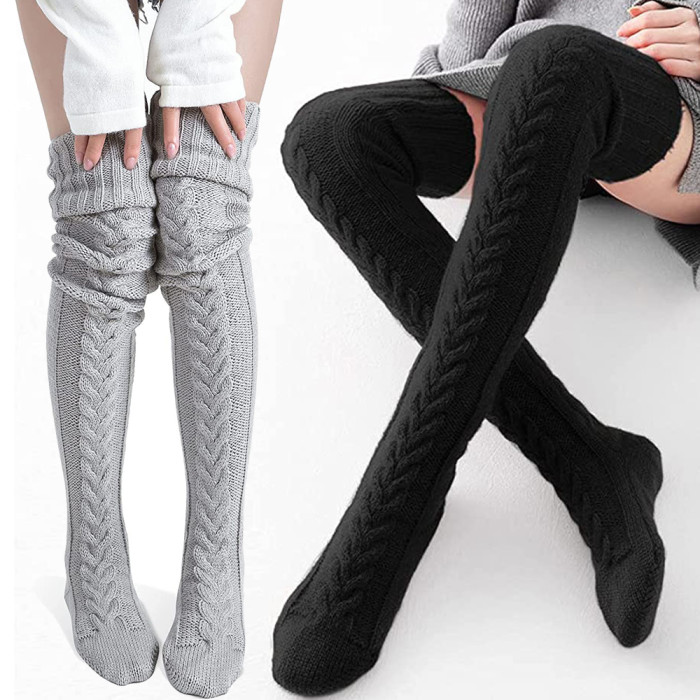 Trendy Cable Knit Thermal Over-the-Knee Straight Socks