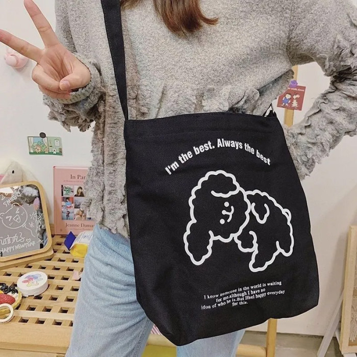 Ladies Anime Adjustable Zipper Printing Harajuku Canvas Large Capacity Tote Bag
