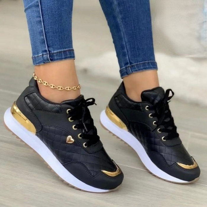 Women's Thick Sole PU Leather Stitching Casual Sneakers
